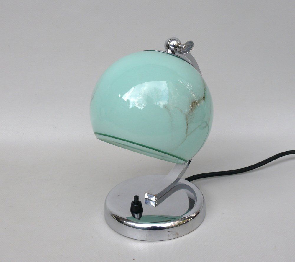 Art Deco Bedside Lamp In Chrome Plated & Glass Shade, 1930s photo vinterior