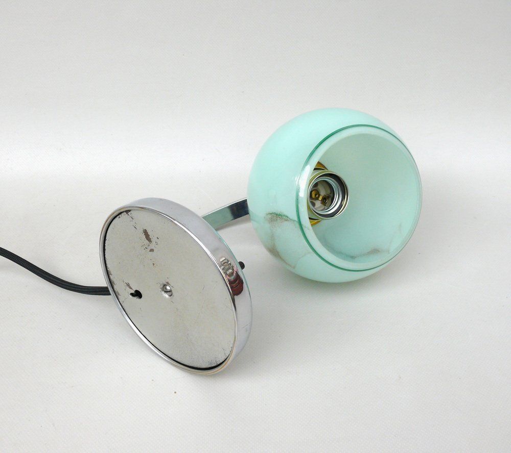 Art Deco Bedside Lamp In Chrome Plated & Glass Shade, 1930s photo buy