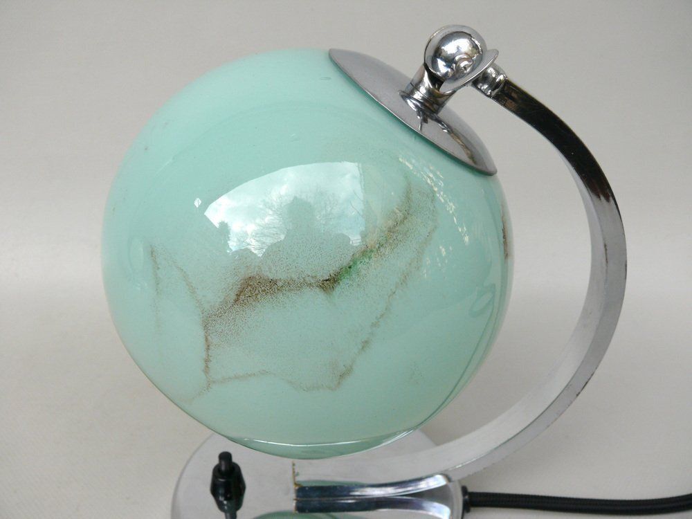 Lighting Art Deco Bedside Lamp In Chrome Plated & Glass Shade, 1930s photo