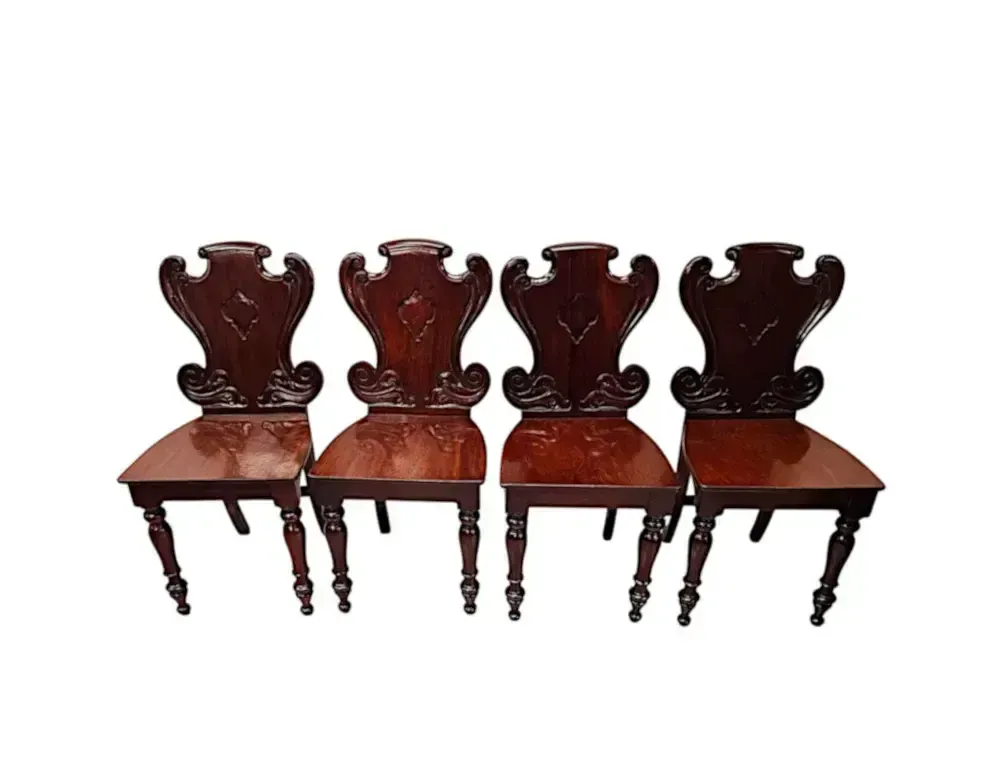 A Very Rare And Fine 19th Century Irish Set Of Four Hall Chairs photo Furniture