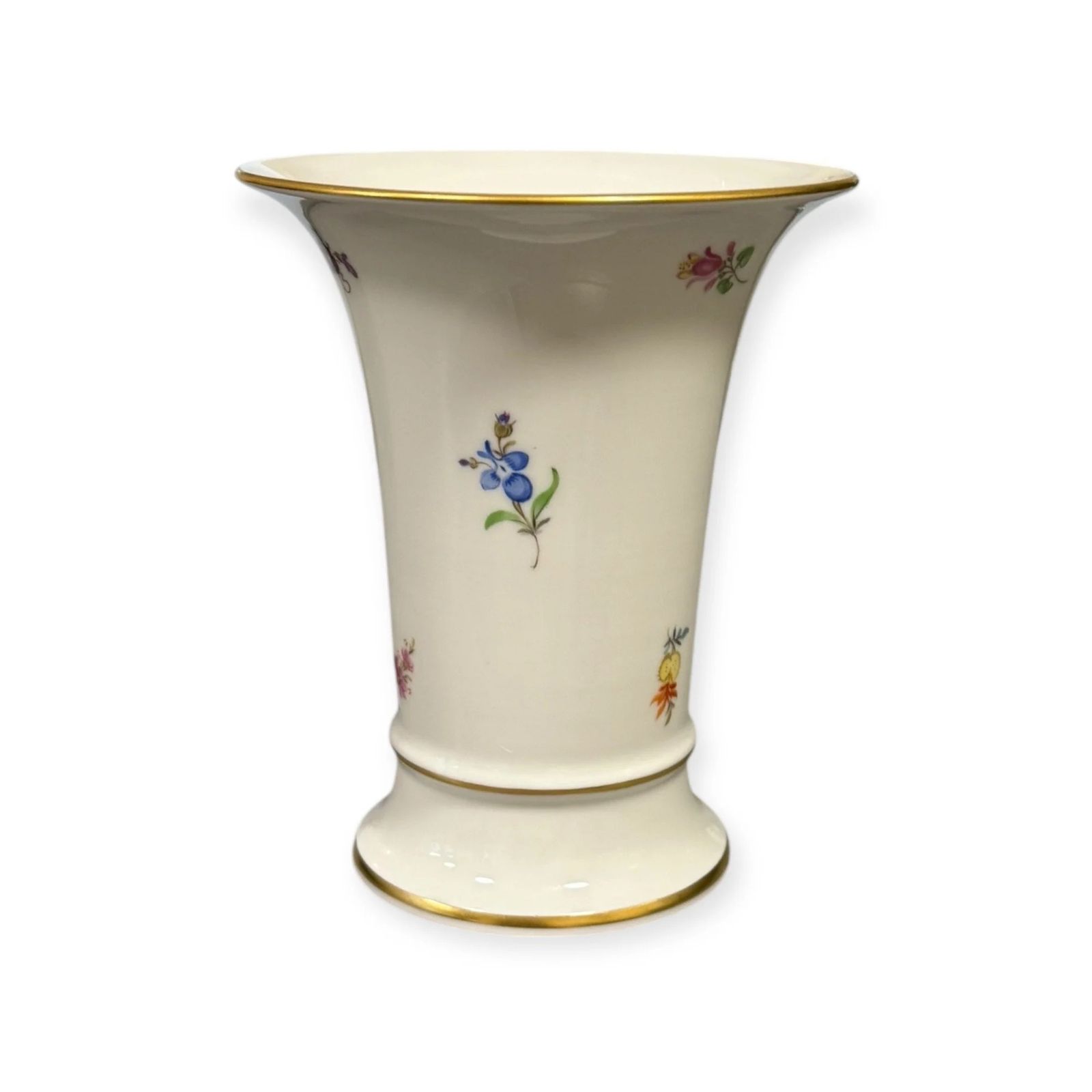 Meissen Porcelain Vase With Floral Sprigs & Gilt Rim Germany, C.1950s