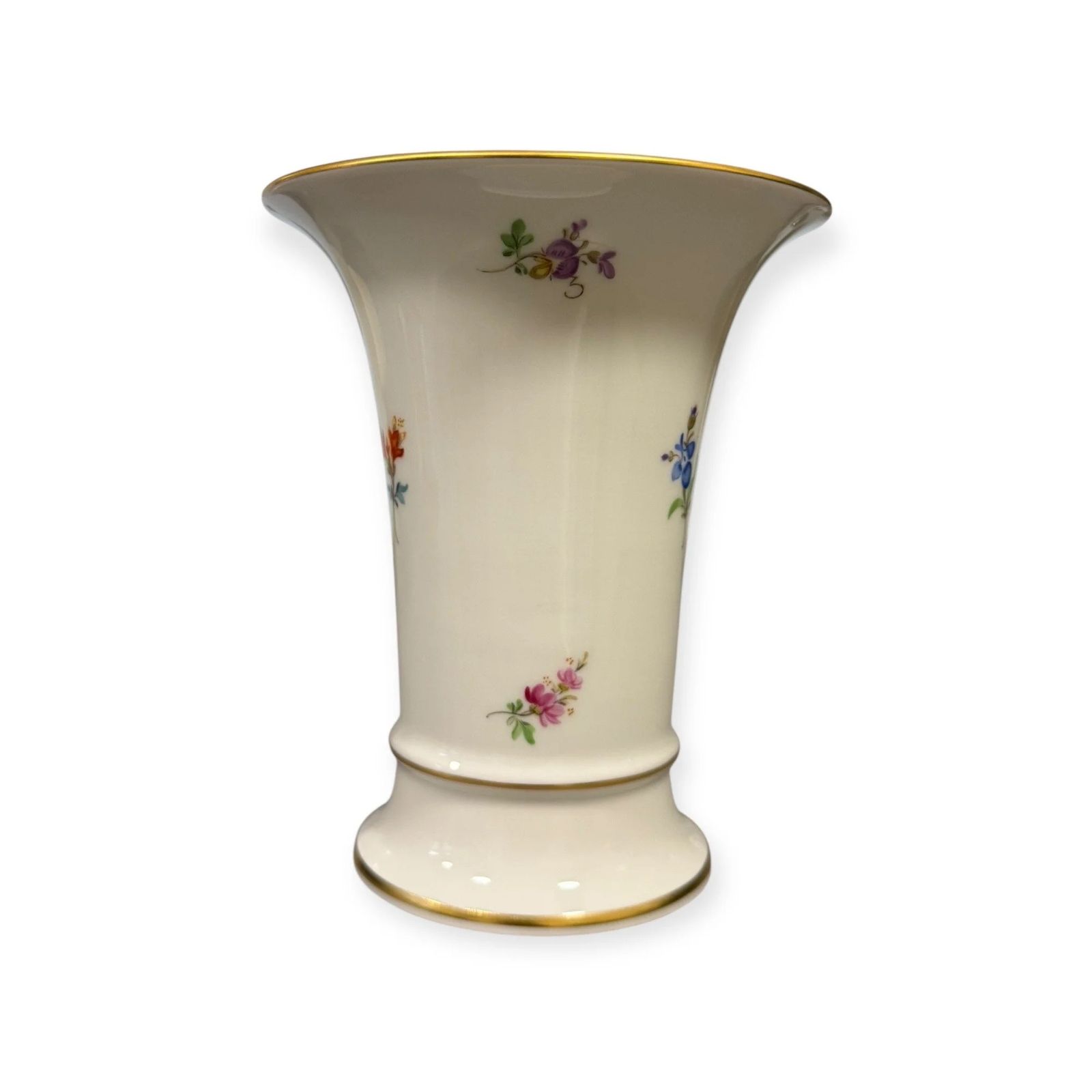 Meissen Porcelain Vase With Floral Sprigs & Gilt Rim Germany, C.1950s photo 165.0