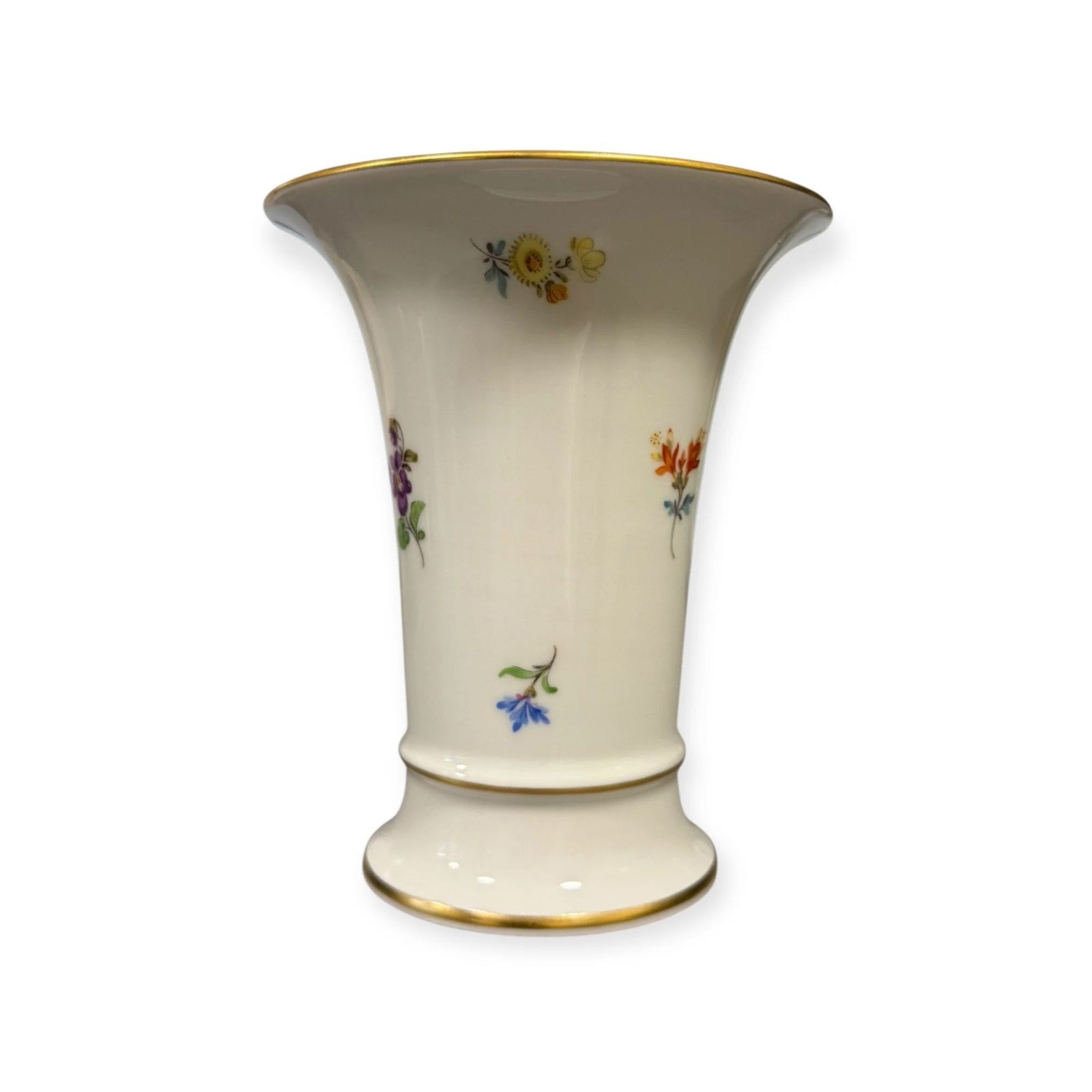 Meissen Porcelain Vase With Floral Sprigs & Gilt Rim Germany, C.1950s photo vinterior