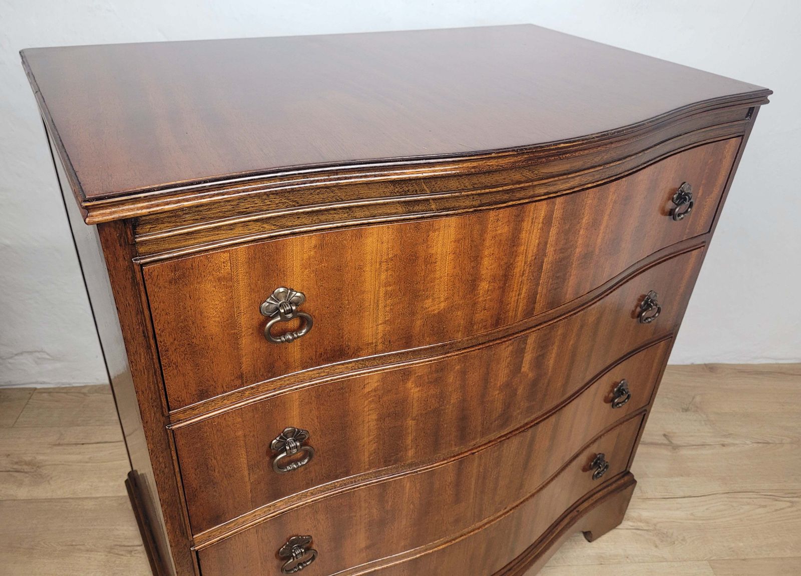 Chest Of Drawers 4 Serpentine Front Mahogany Antique English photo vintage