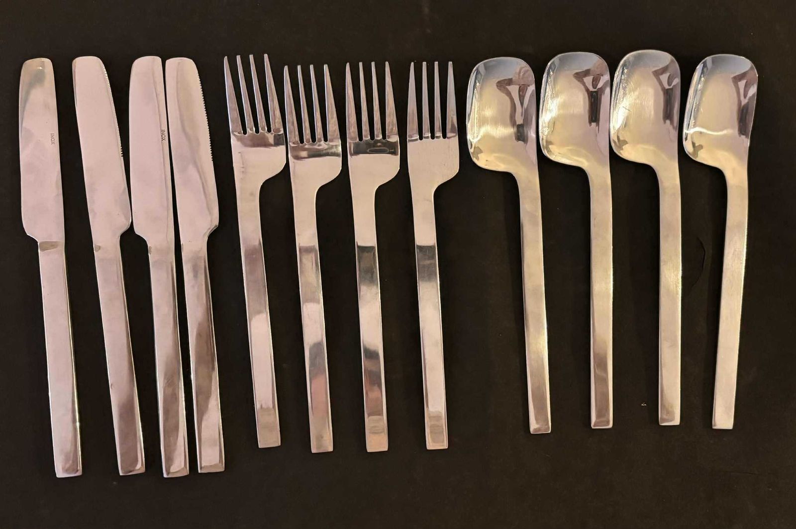 Vintage French Modernist Flatware Set, Stainless Steel Service For 4 photo 161.0