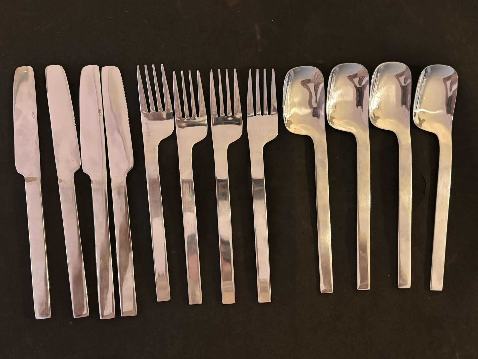 Vintage French Modernist Flatware Set, Stainless Steel Service For 4 photo vinterior