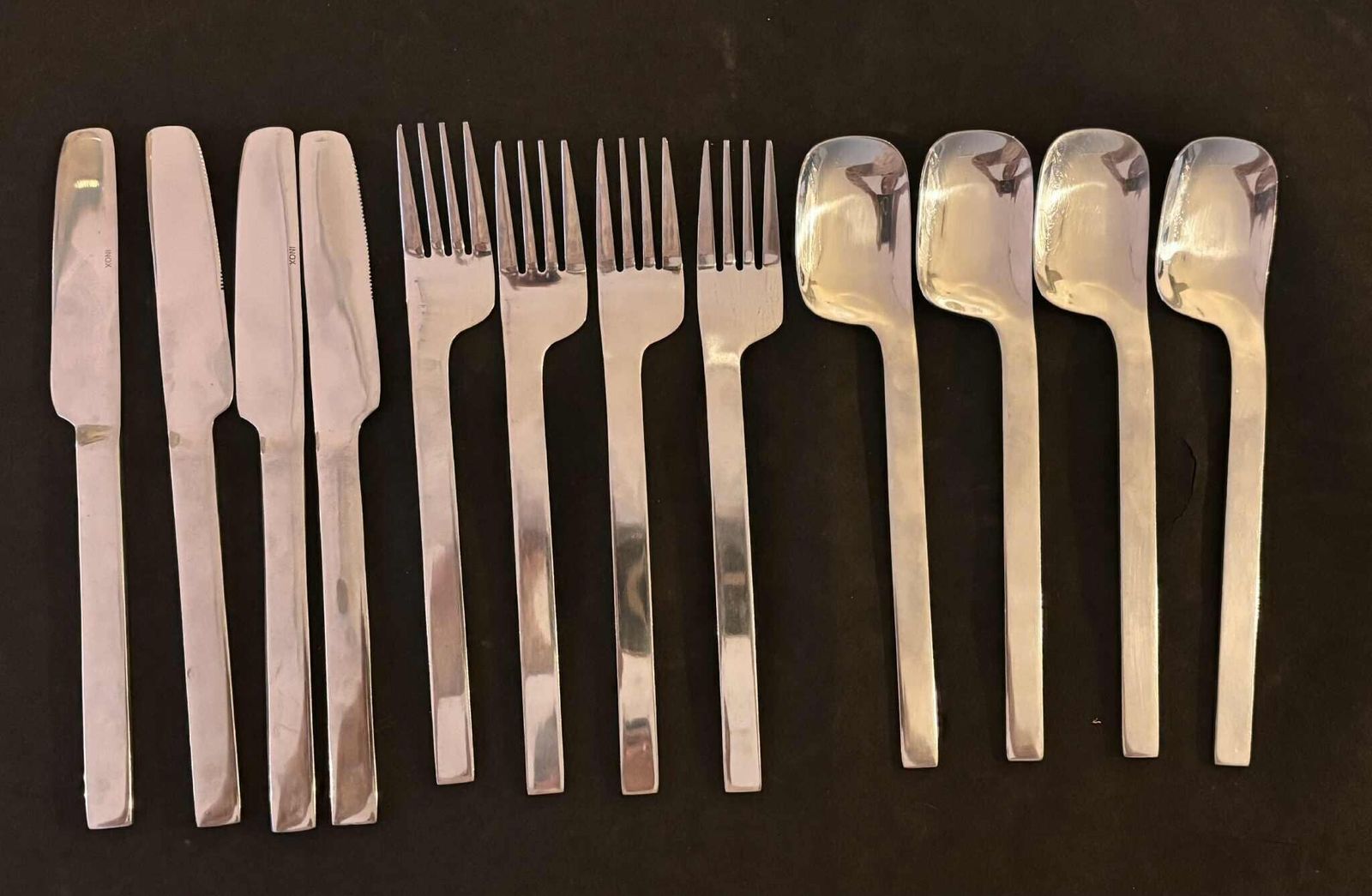 Vintage French Modernist Flatware Set, Stainless Steel Service For 4 photo buy