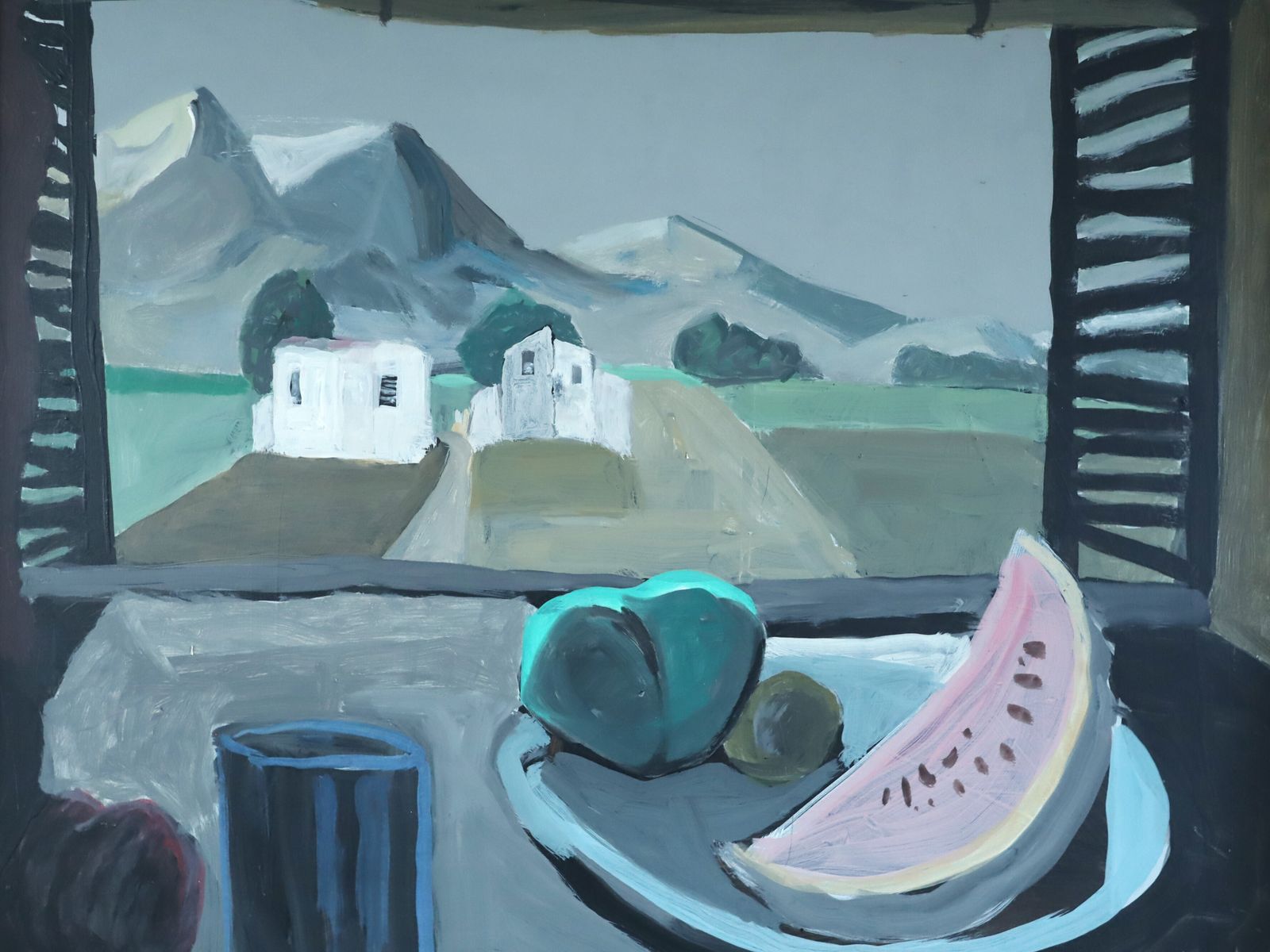 Still Life With Mountain View, Oil Painting photo vinterior