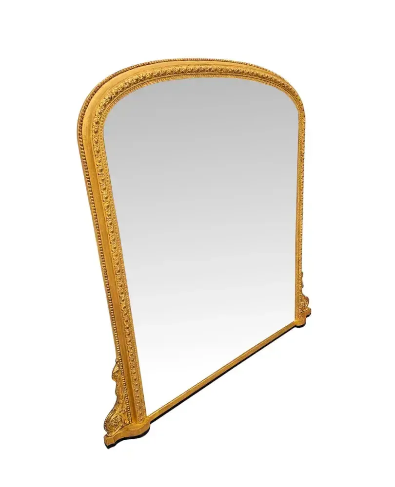 A Very Fine 19th Century Giltwood Simple Design Giltwood Overmantel Archtop Mirror photo furniture