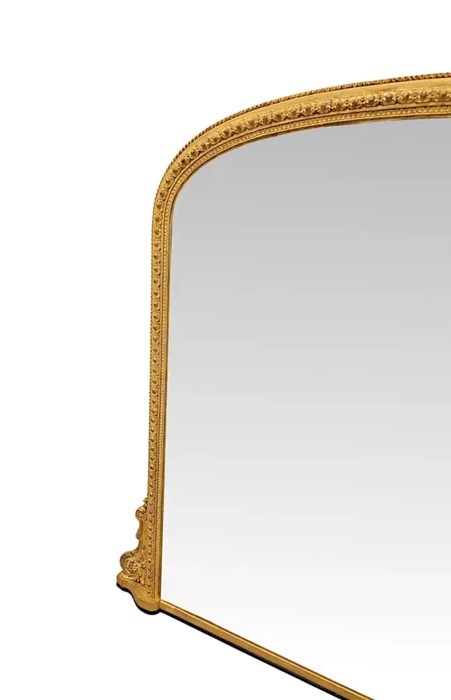 A Very Fine 19th Century Giltwood Simple Design Giltwood Overmantel Archtop Mirror photo Home Decor