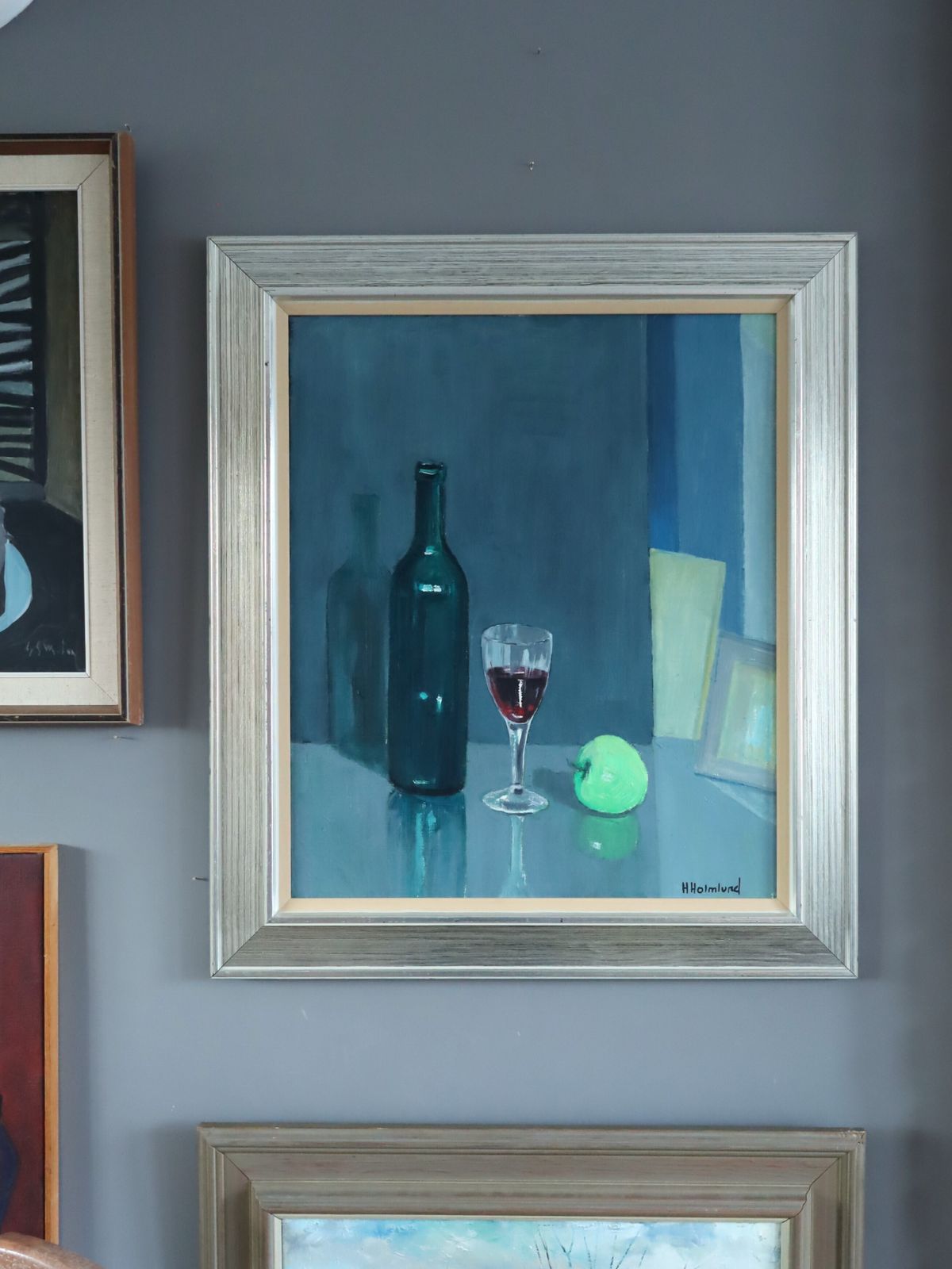 Green Apple With Glasses  Oil Painting photo furniture