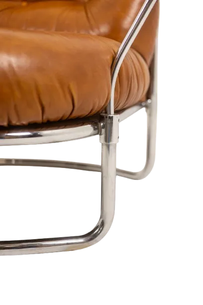 photo for sale Carlo Di Carli. Leather And Metal Armchair. 1970s.