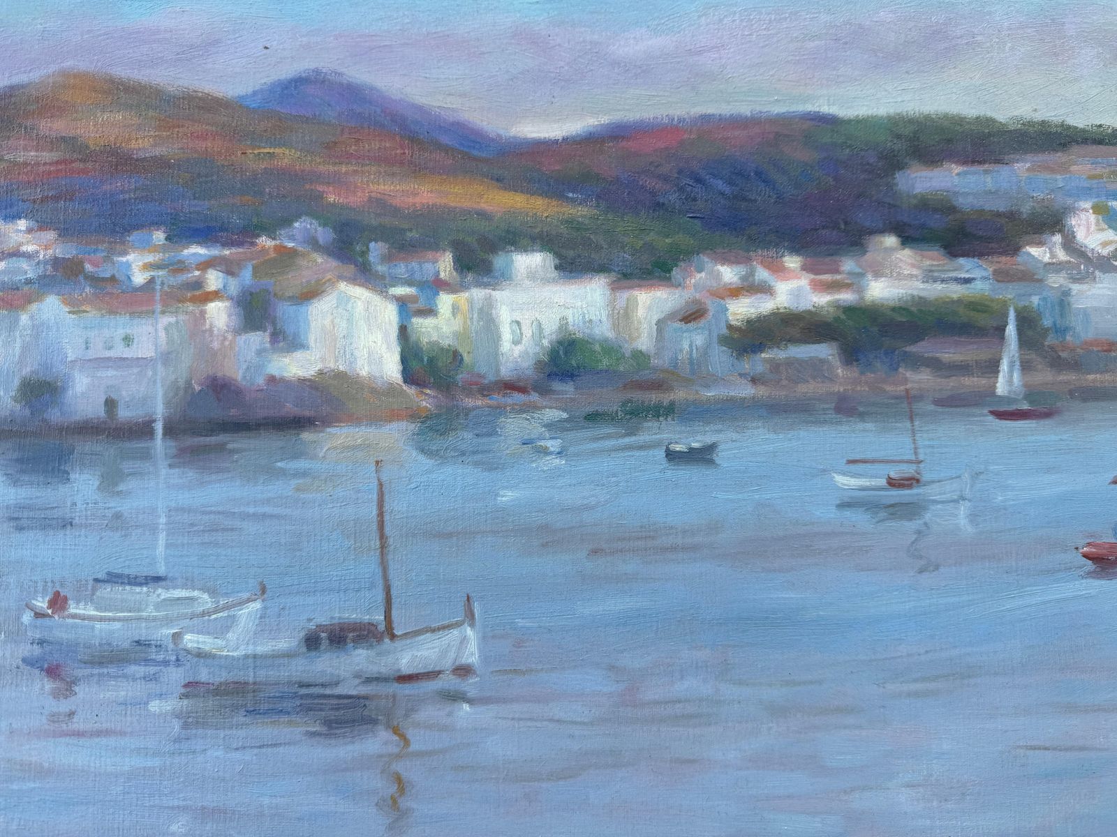 Ramon Pichot I Soler Cadaqués With Boats Oil On Canvas Painting Spanish Seascape Mediterranean Art C.1980 photo 2550.0