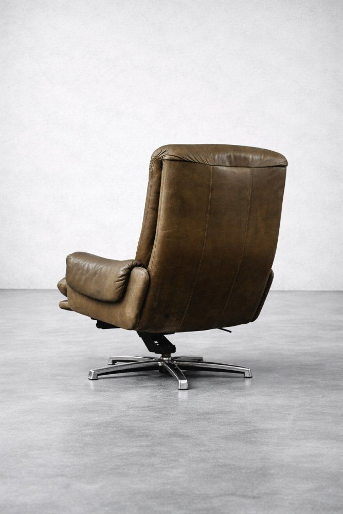 Mid Century Modern German Brown Leather Lounge Swivel Chair From Musterring, 1960s photo vintage