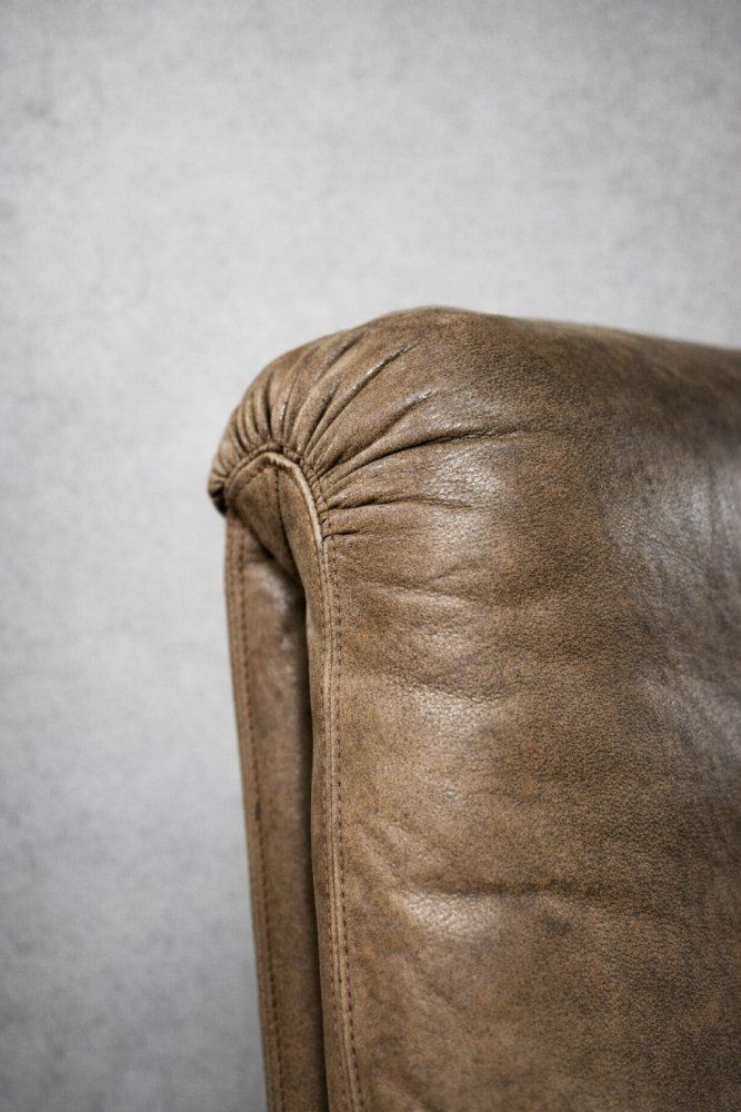 photo for sale Mid Century Modern German Brown Leather Lounge Swivel Chair From Musterring, 1960s