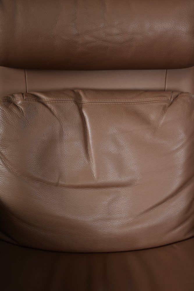 Set Of Mid Century Modern Danish Brown Leather Swivel Chair & Ottoman, 1970s photo furniture