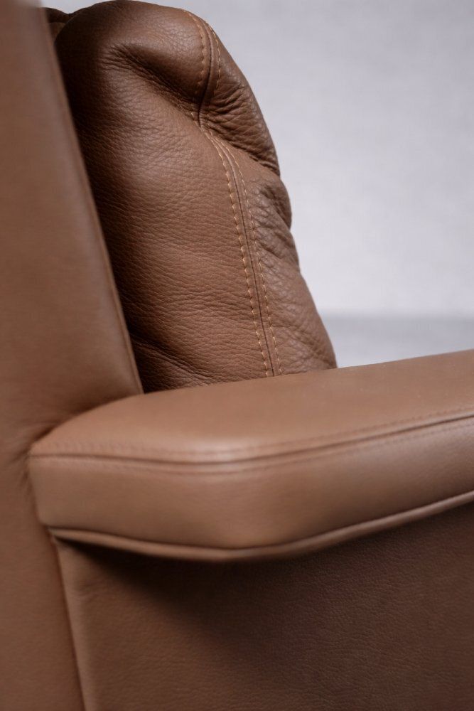 photo furniture Set Of Mid Century Modern Danish Brown Leather Swivel Chair & Ottoman, 1970s