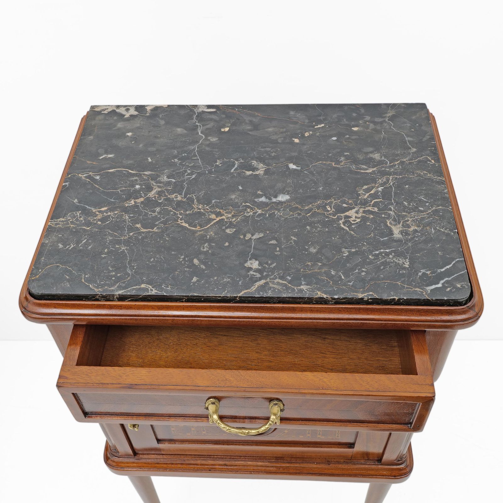 Pair Of Louis XVI Style Bedside Tables With Inlays And Marble Top, Italy, 1920s photo 3454.0