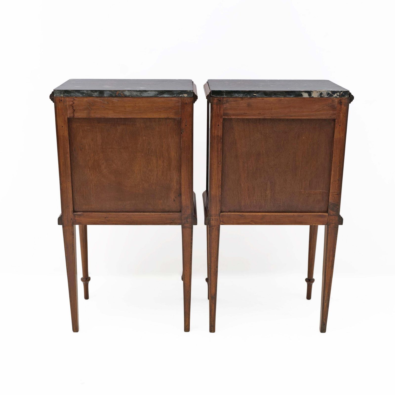 Pair Of Louis XVI Style Bedside Tables With Inlays And Marble Top, Italy, 1920s photo vintage