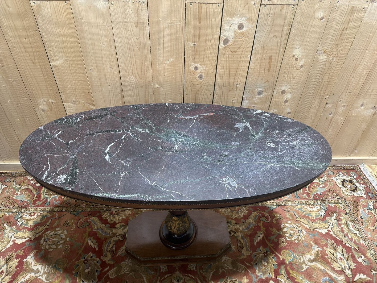 Guéridon Oval De Style Empire En Noyer Et Marbre photo furniture