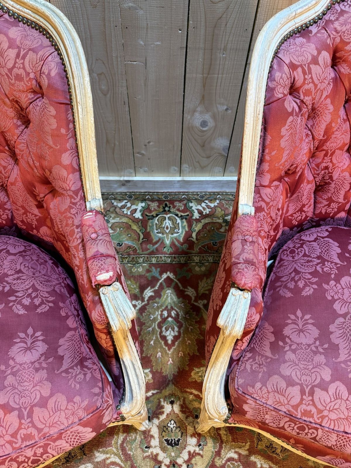 Paire De Bergères Gondoles De Style Louis XV Bois Réchampi photo for sale