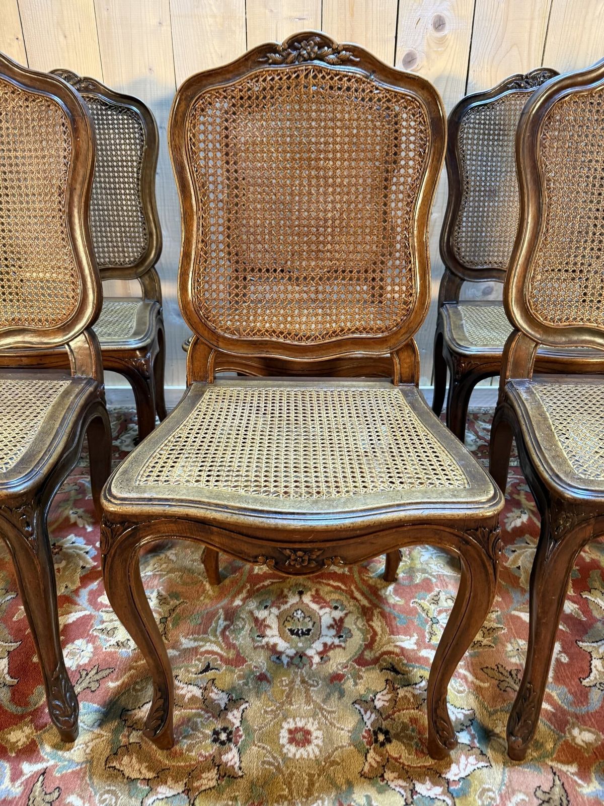 Suite De 10 Chaises De Style Louis XV En Noyer Et Cannage photo for sale