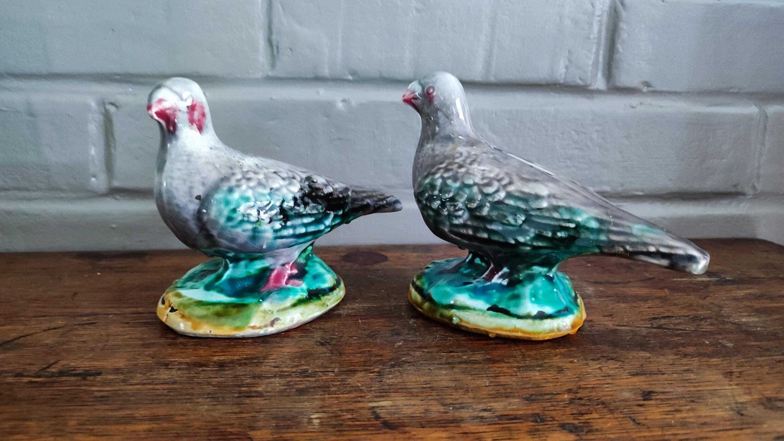 Home Decor Antique French Majolica Pigeon Money Boxes Pair By Onnaing photo
