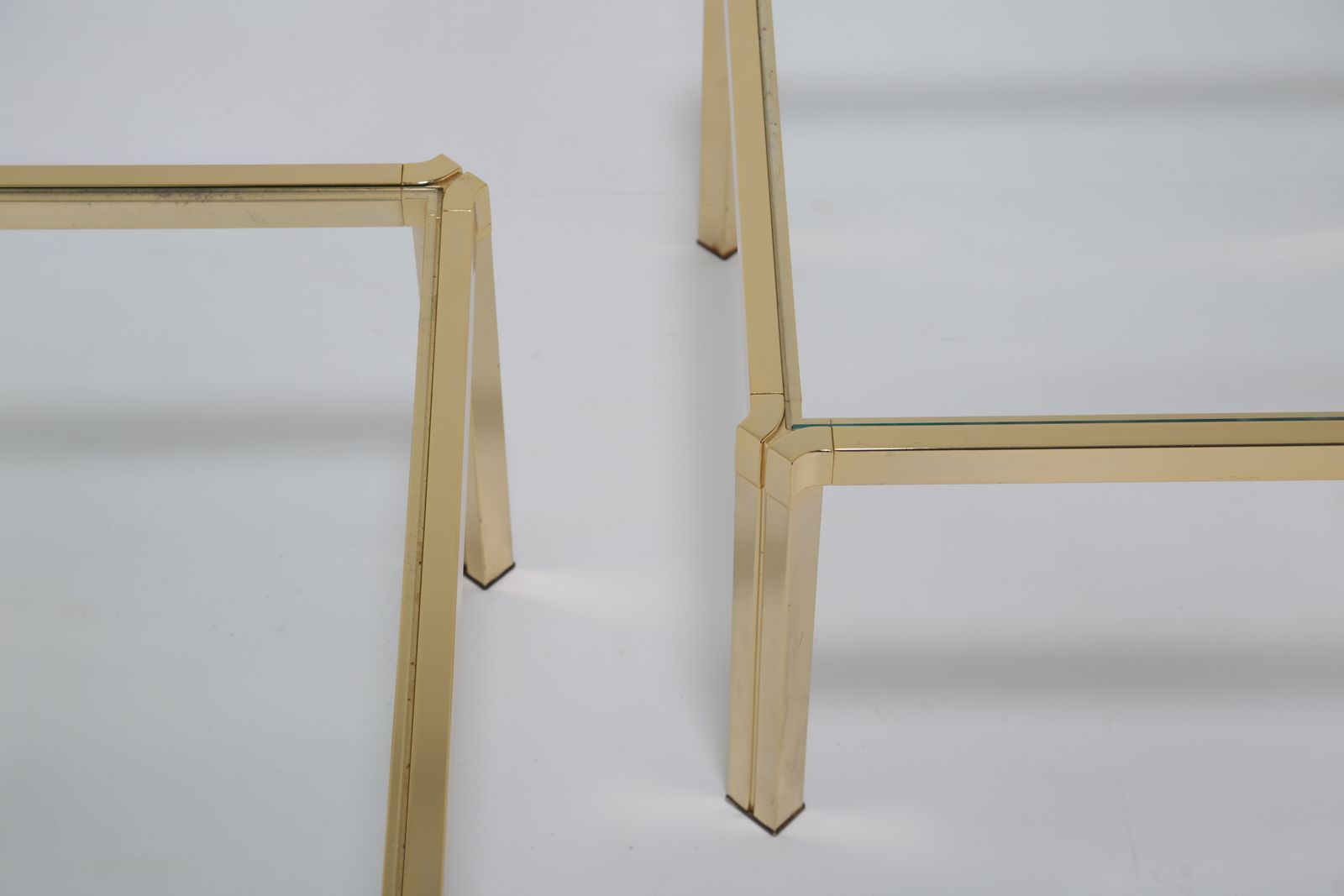 1350.0 Italian Pair Of Regency Modern Side Tables: Brass & Clear Glass, Italy, 1970s. photo