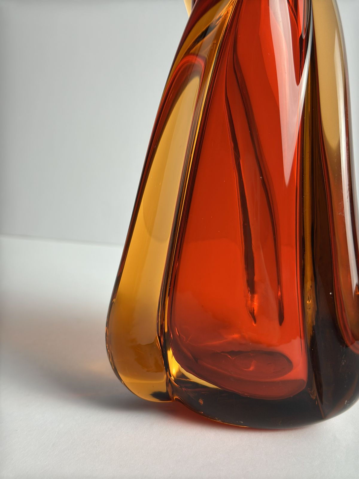 1960s Murano Swung Glass Vase In Red & Amber Sommerso photo Home Decor