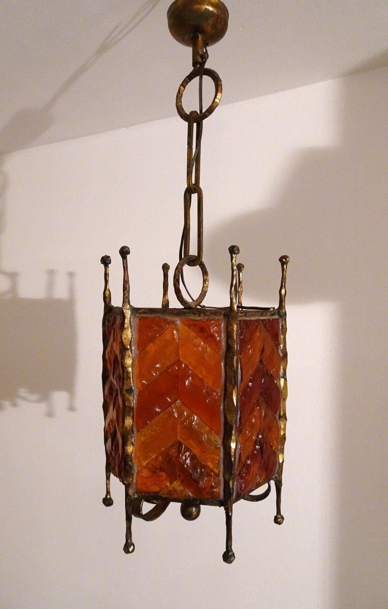 Mid Century Modern Brutalist Glass Pendant From Poliarte, 1970s photo furniture