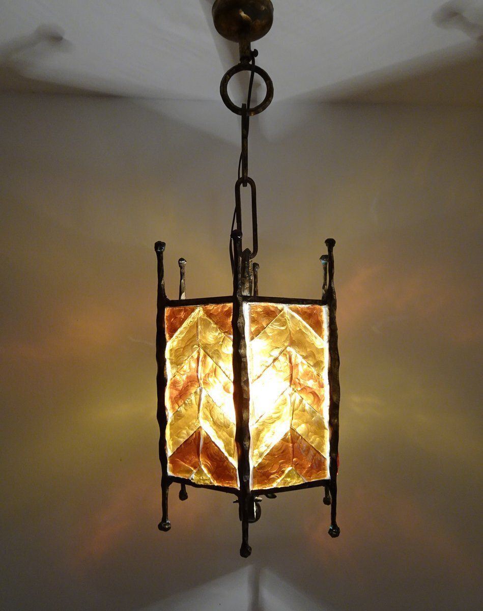 photo buy Mid Century Modern Brutalist Glass Pendant From Poliarte, 1970s