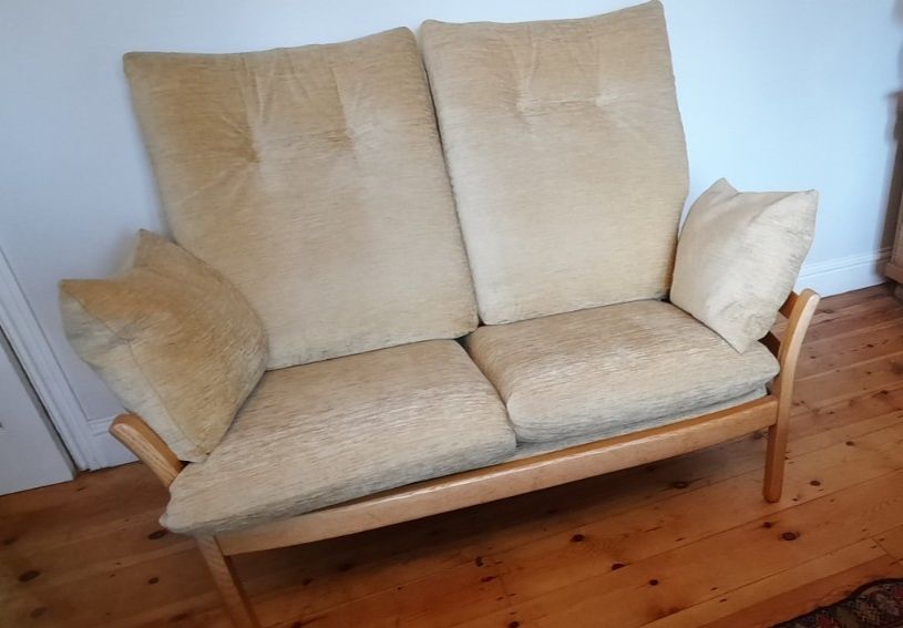 Vintage Mid Century Modern Ercol Two Seat Cottage Sofa And Single Armchair photo for sale