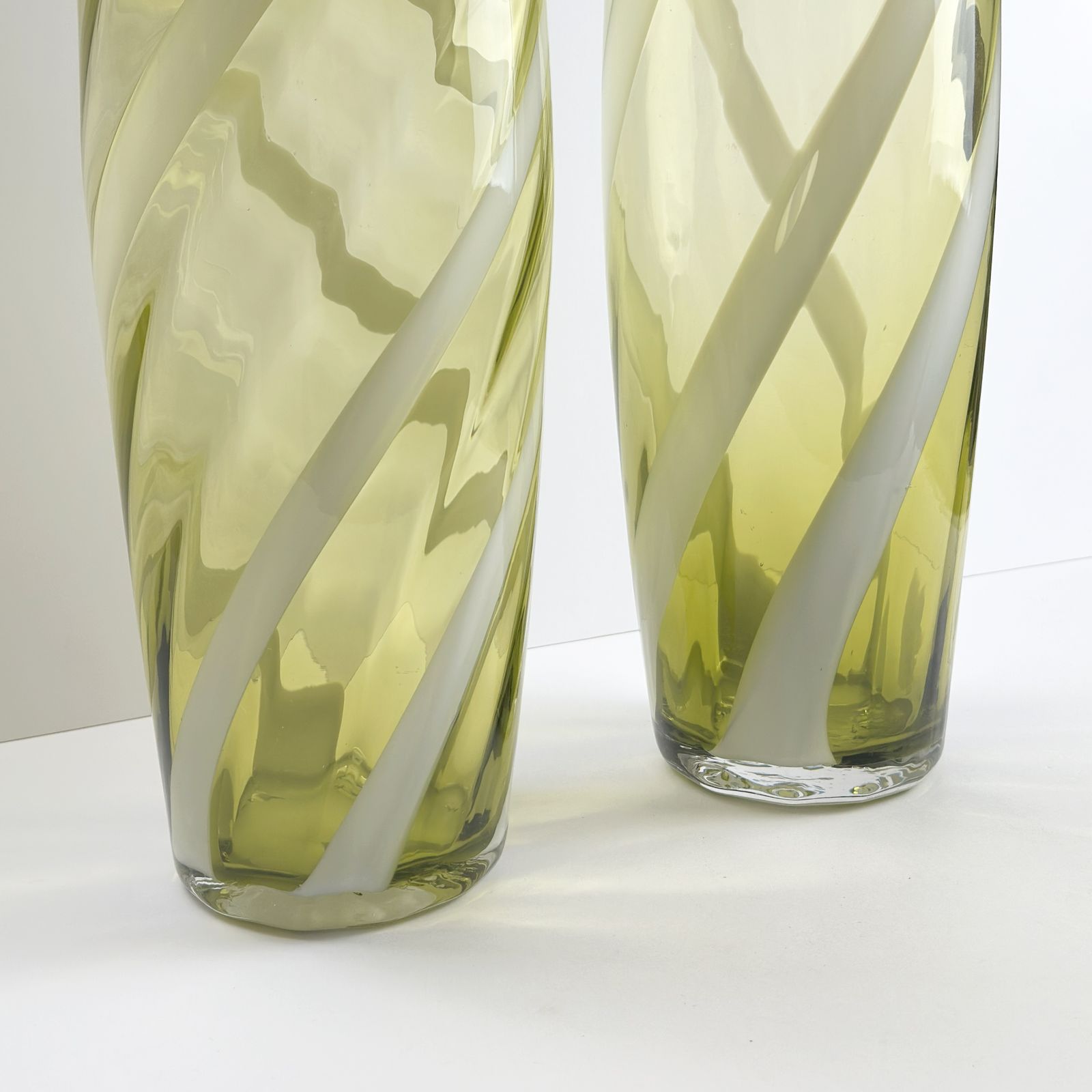 Pair Of Tall Glass Floor Vases, Lime Green, Italian Mid Century 1960s photo 850.0