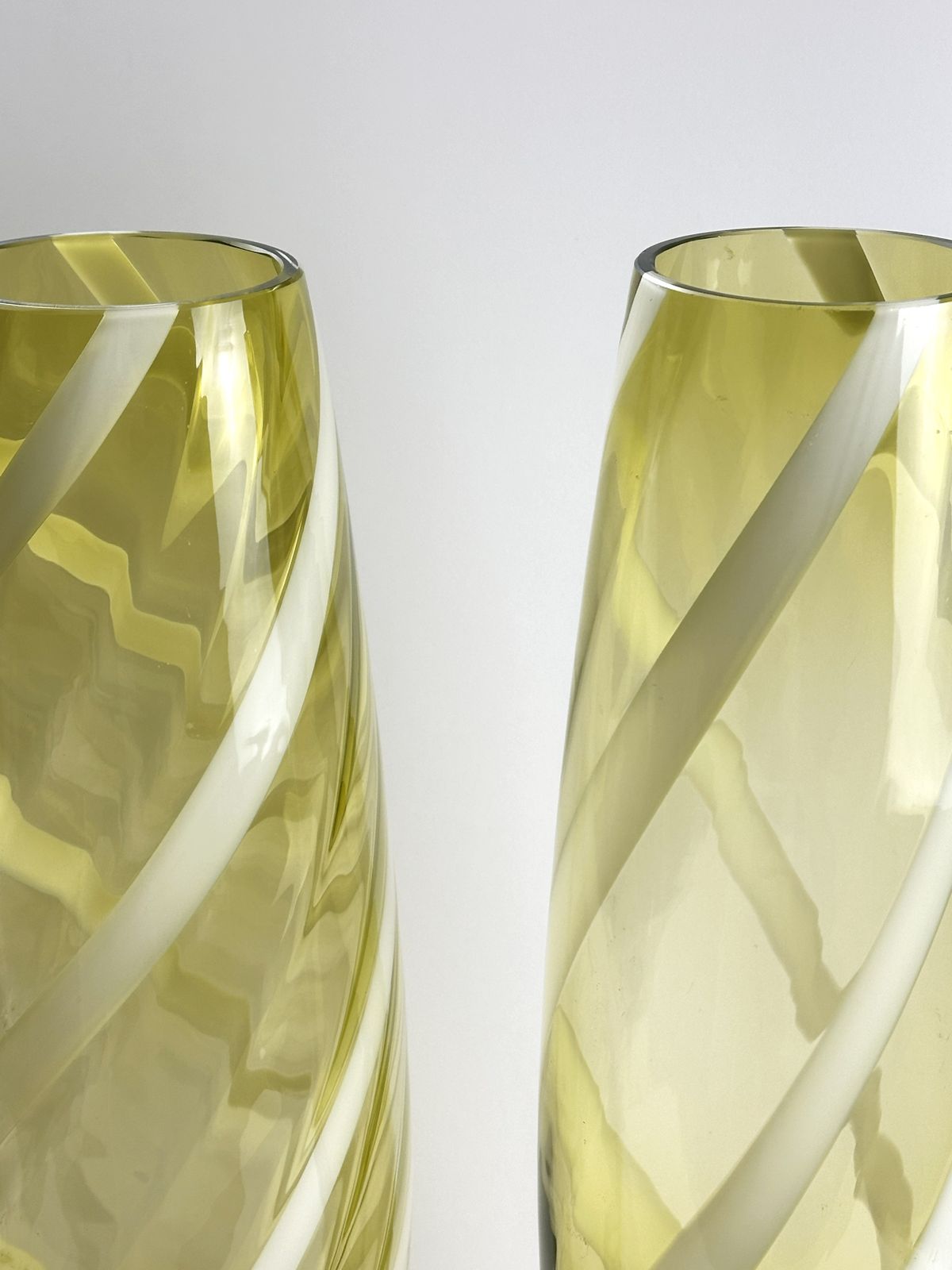 Pair Of Tall Glass Floor Vases, Lime Green, Italian Mid Century 1960s photo vintage