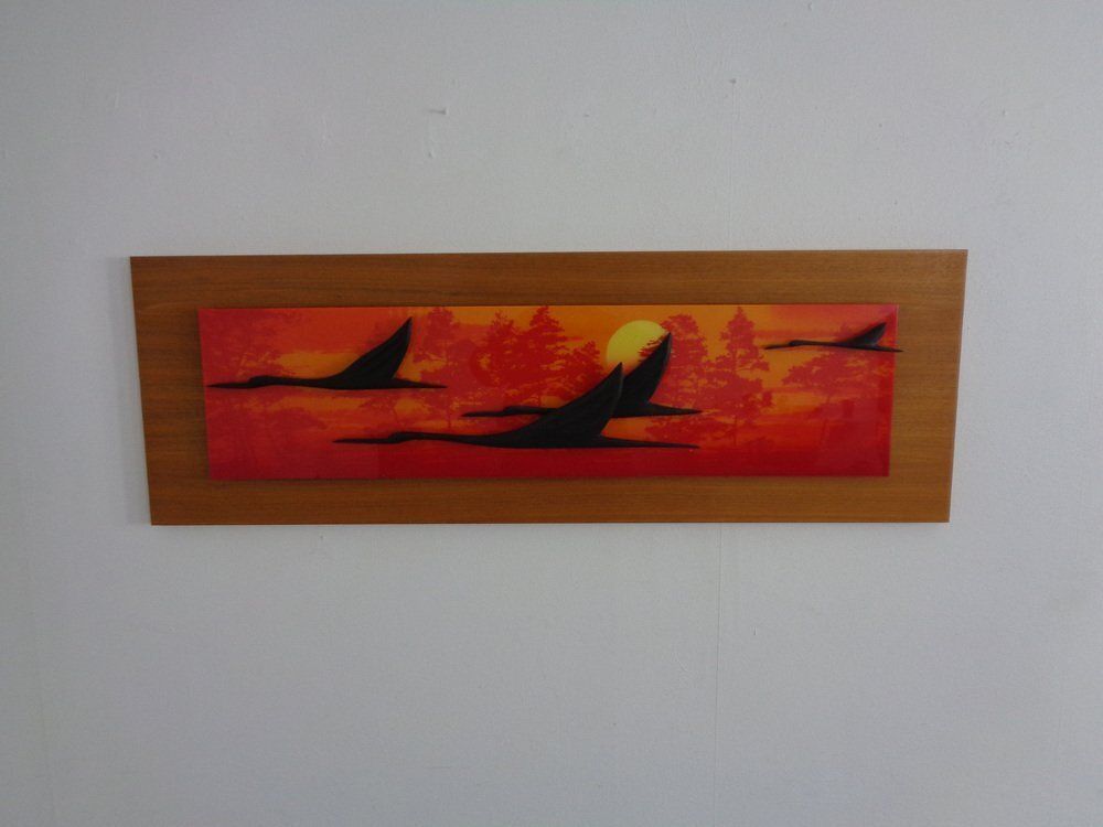 Large Mural With Flying Cranes At Sunset, Germany, 1970s photo 303.0