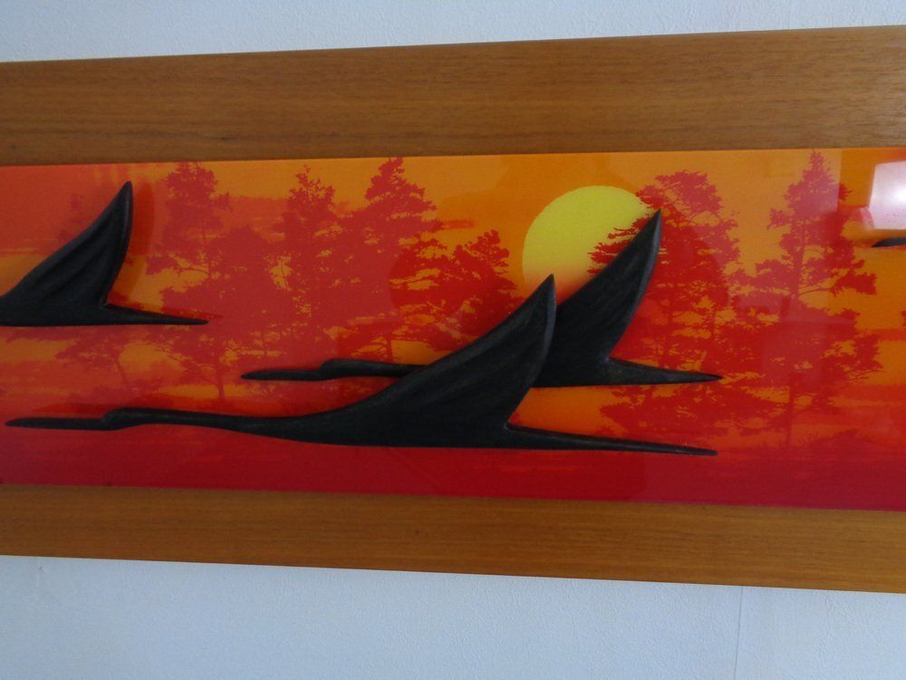 photo vintage Large Mural With Flying Cranes At Sunset, Germany, 1970s