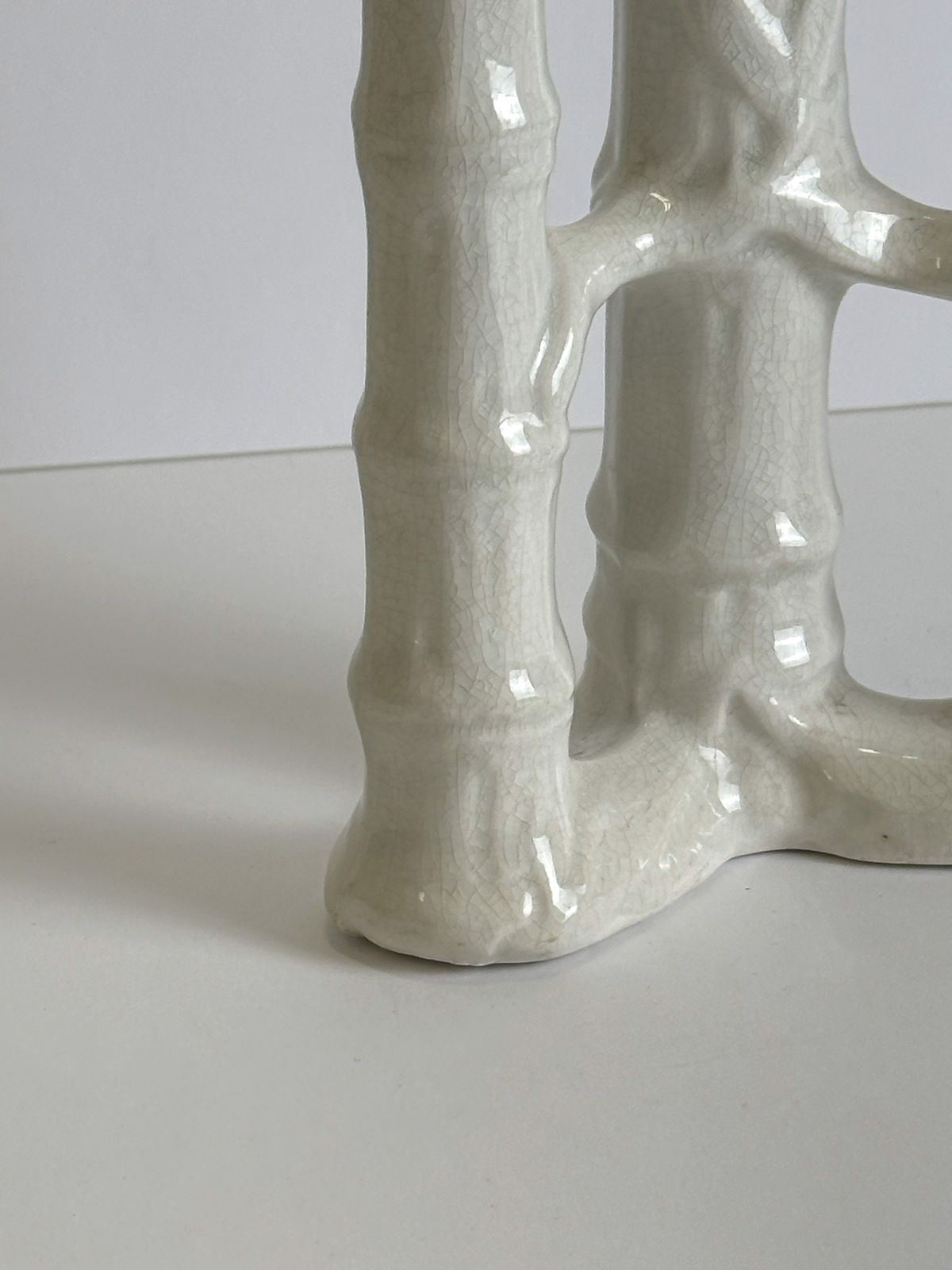 Late Victorian Bamboo Form Craquelure Stoneware Spill Vase, England C.1890 photo vinterior