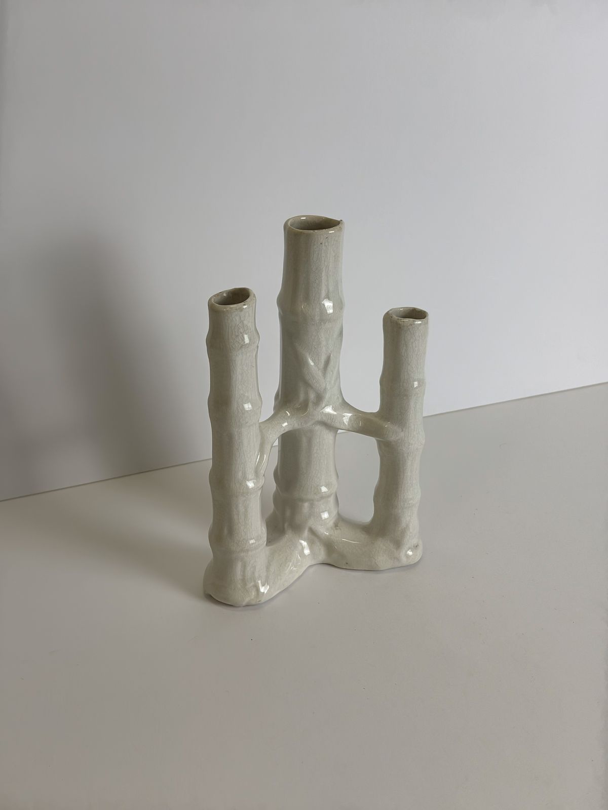 Late Victorian Bamboo Form Craquelure Stoneware Spill Vase, England C.1890 photo buy
