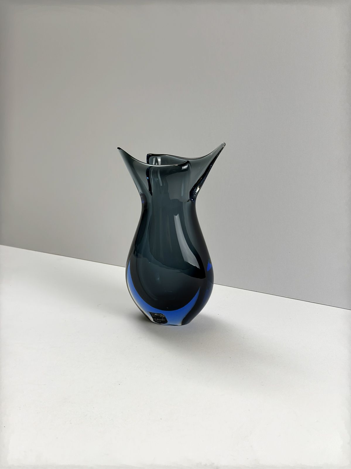1980s V. Nason & Cie Blue And Smoked Grey Sommerso Murano Glass Vase photo Home Decor