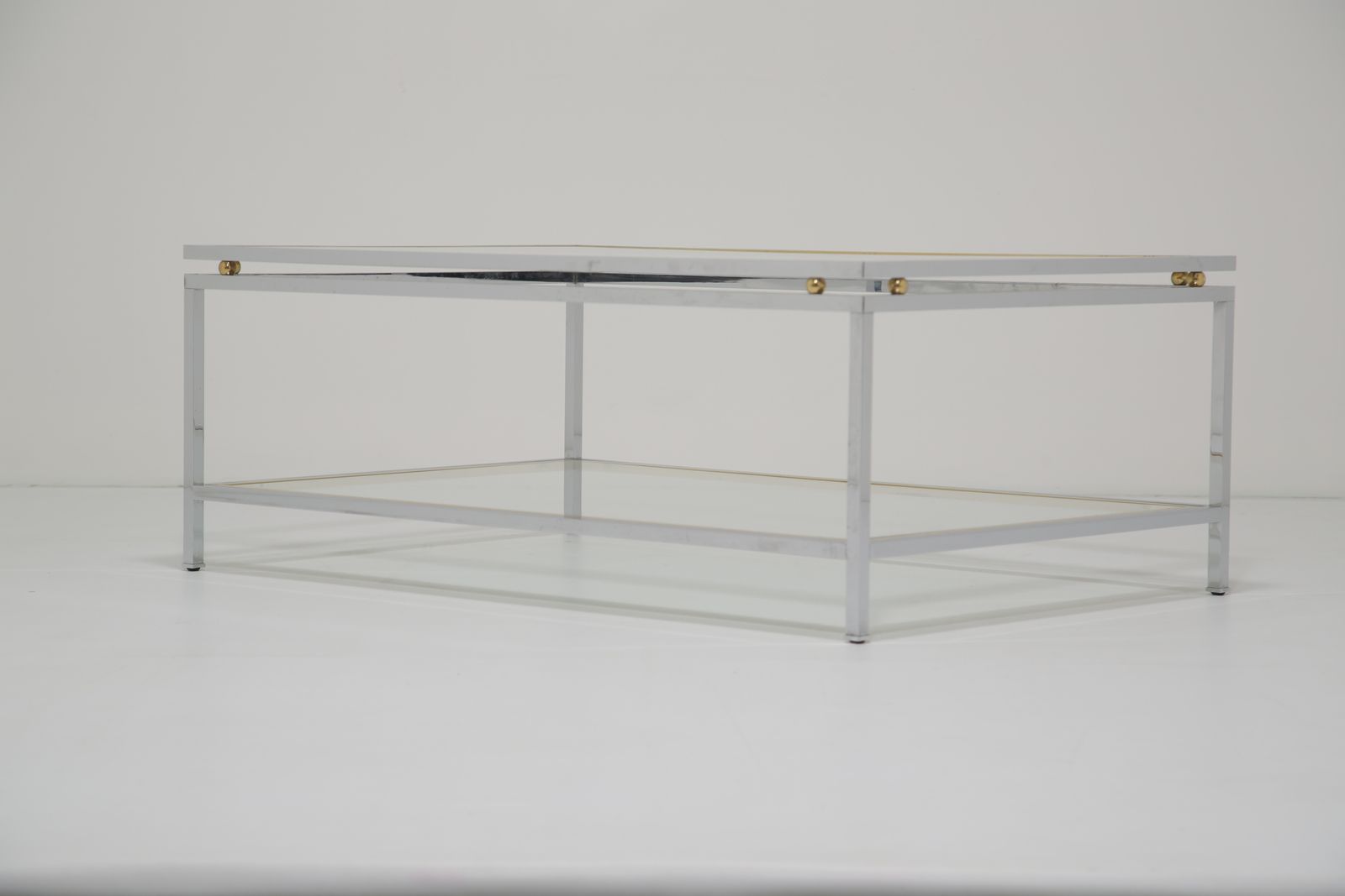 Renato Zevi Attributed Two Tier Coffee Table: In Chrome And Polished Brass, Italy, 1970s. photo for sale