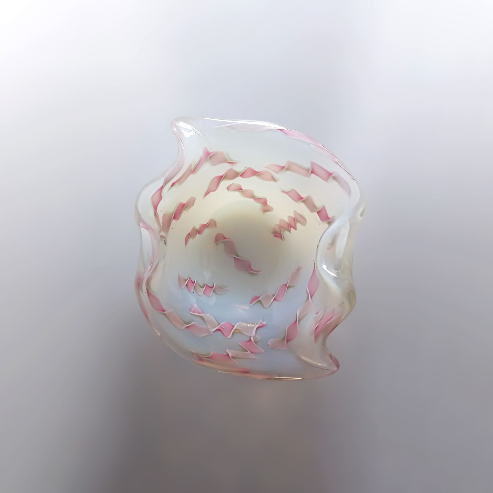 photo furniture Murano Opaline Glass Bowl With Pink Zanfirico, Fratelli Toso, 1950s Italy