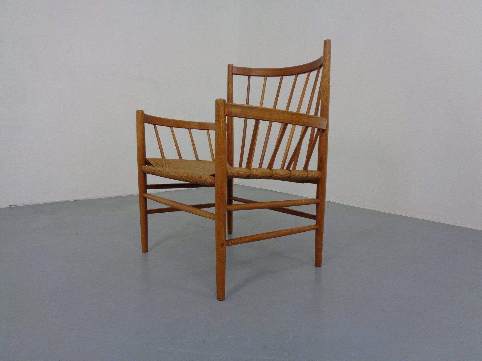J82 Oak And Papercord Armchair By Jørgen Bækmark For Fdb Møbler, Denmark, 1960s photo vinterior