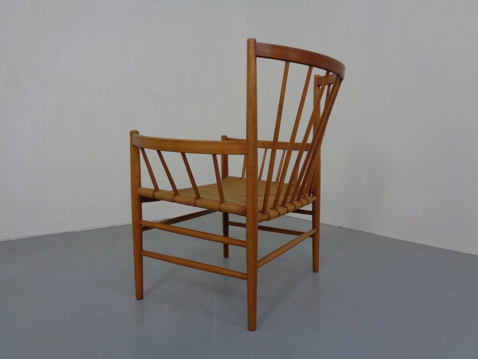 Furniture J82 Oak And Papercord Armchair By Jørgen Bækmark For Fdb Møbler, Denmark, 1960s photo