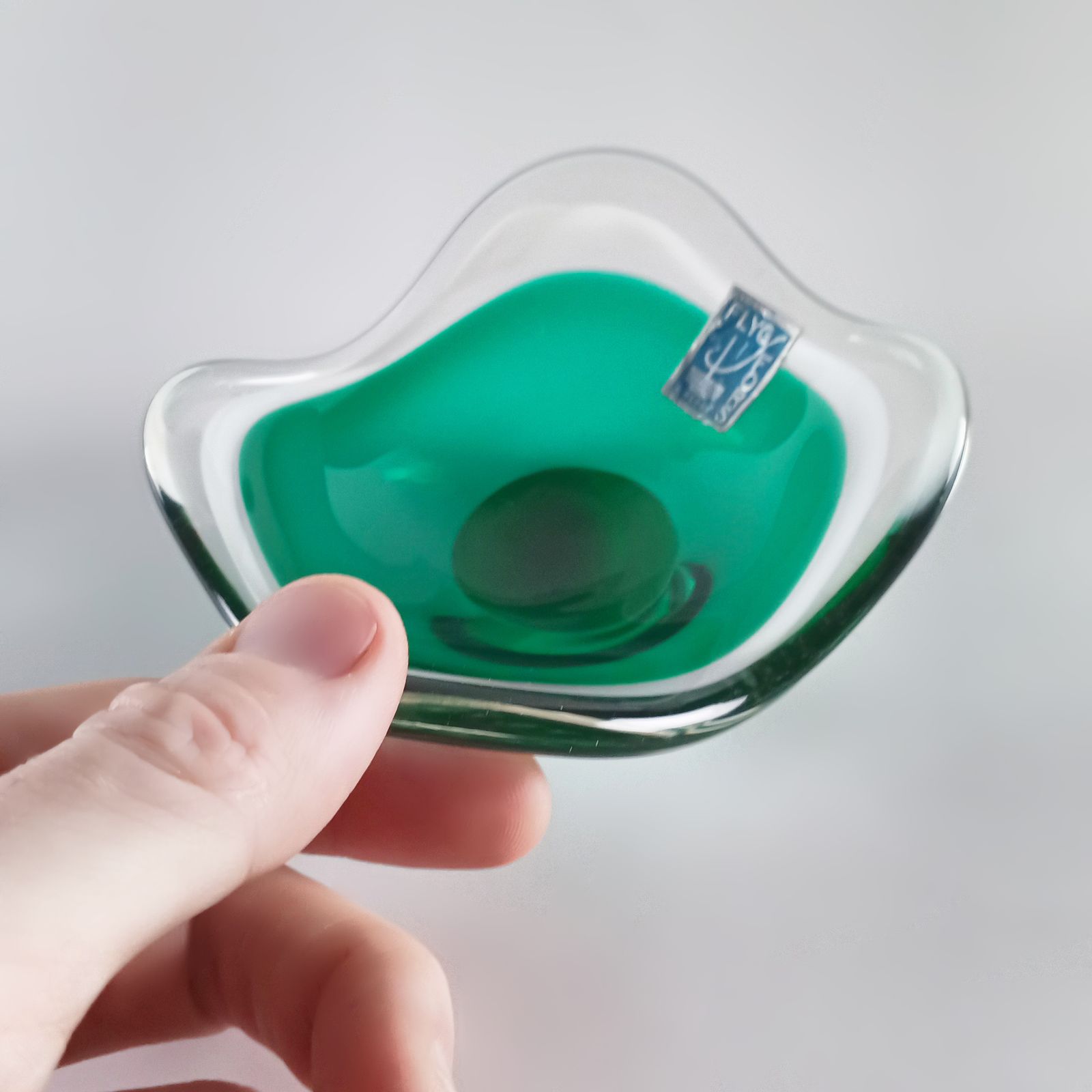Green And White Glass 'Coquille' Bowl By Paul Kedelv For Flygsfors, Sweden, 1953 photo buy