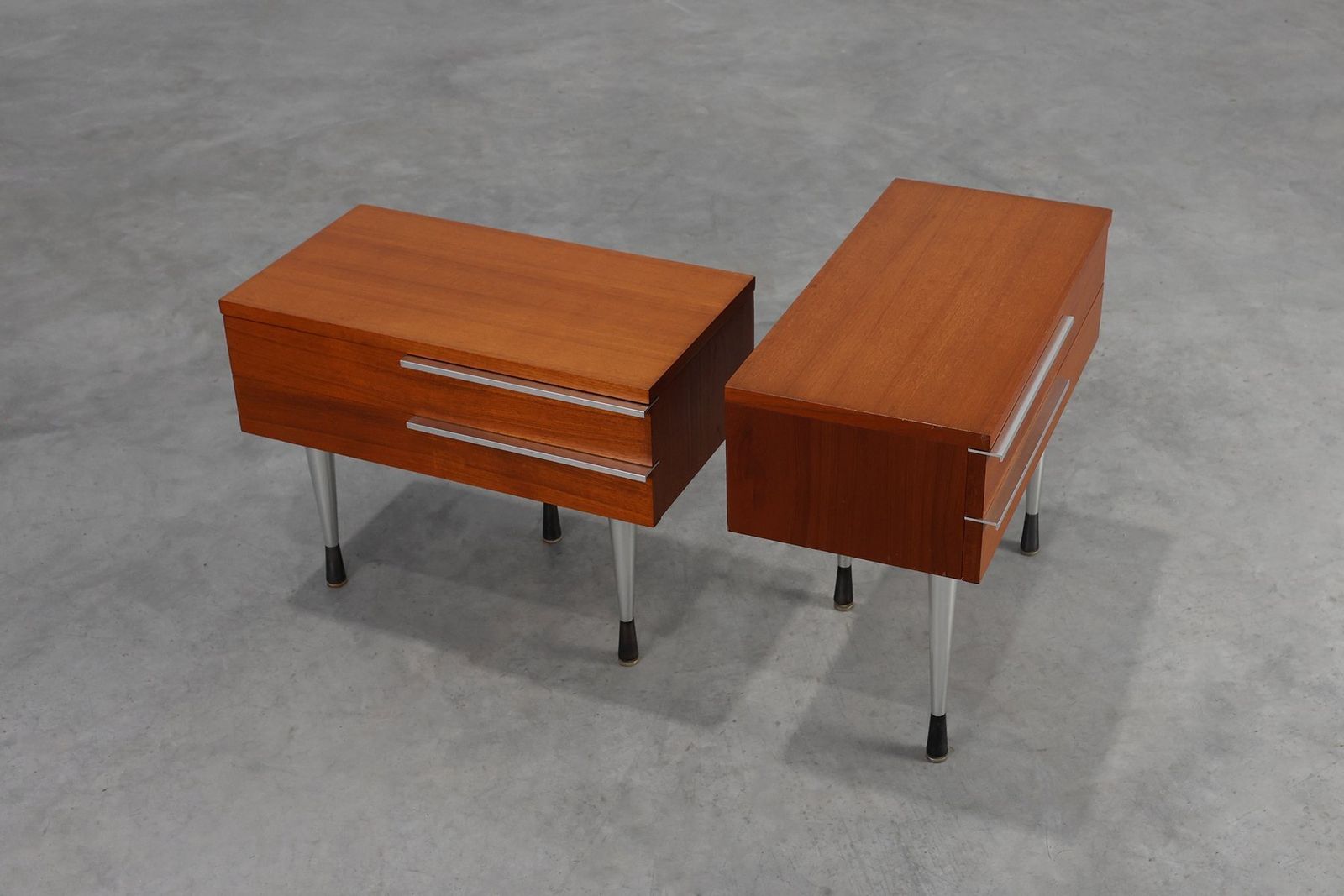 Furniture Mid Century Modern French Nightstands In Teal Veneer And Chrome, 1960s, Set Of 2 photo