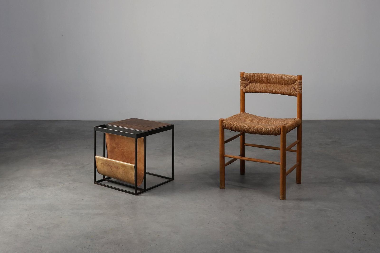 Mid Century Magazine Holder In Metal, Wood And Leather, Belgium, 1960s photo furniture
