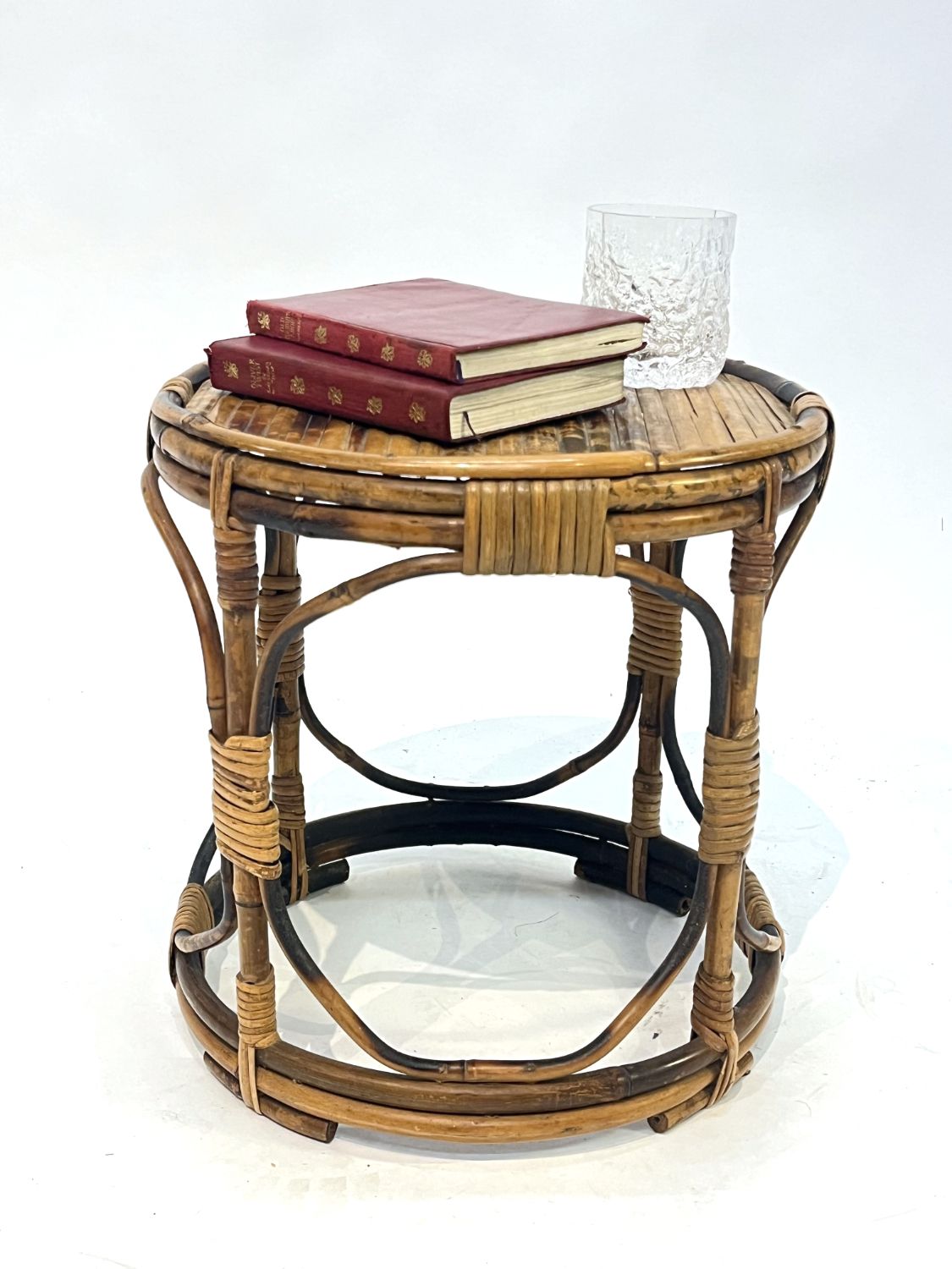 Midcentury Tortoishell Bamboo Wicker Side Table Planter Plant Stand Jardiniere Tiki photo buy