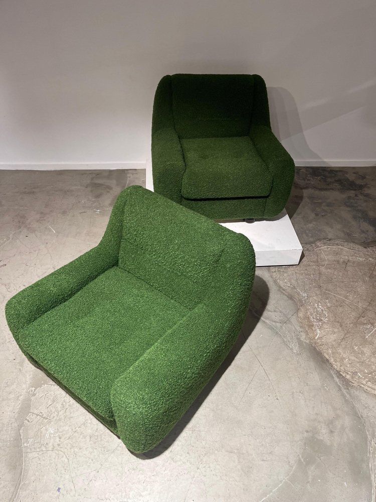 Green Bouclette Armchairs, 1970s, Set Of 2 photo furniture