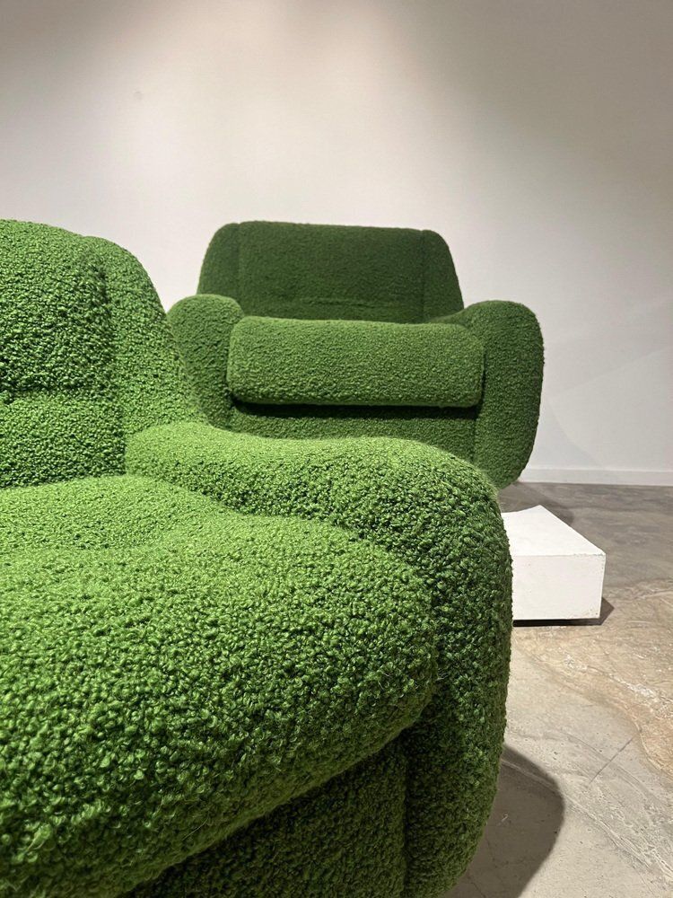Green Bouclette Armchairs, 1970s, Set Of 2 photo vintage