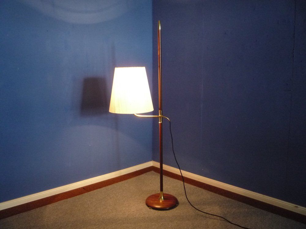 Floor Lamp In Brass And Teak By Florian Schulz, 1950s photo for sale